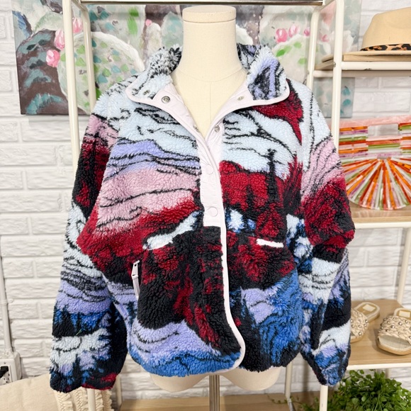 Free People New Hit The Sloped Printed Fleece Jacket Twilight Forest Combo - Picture 3 of 6